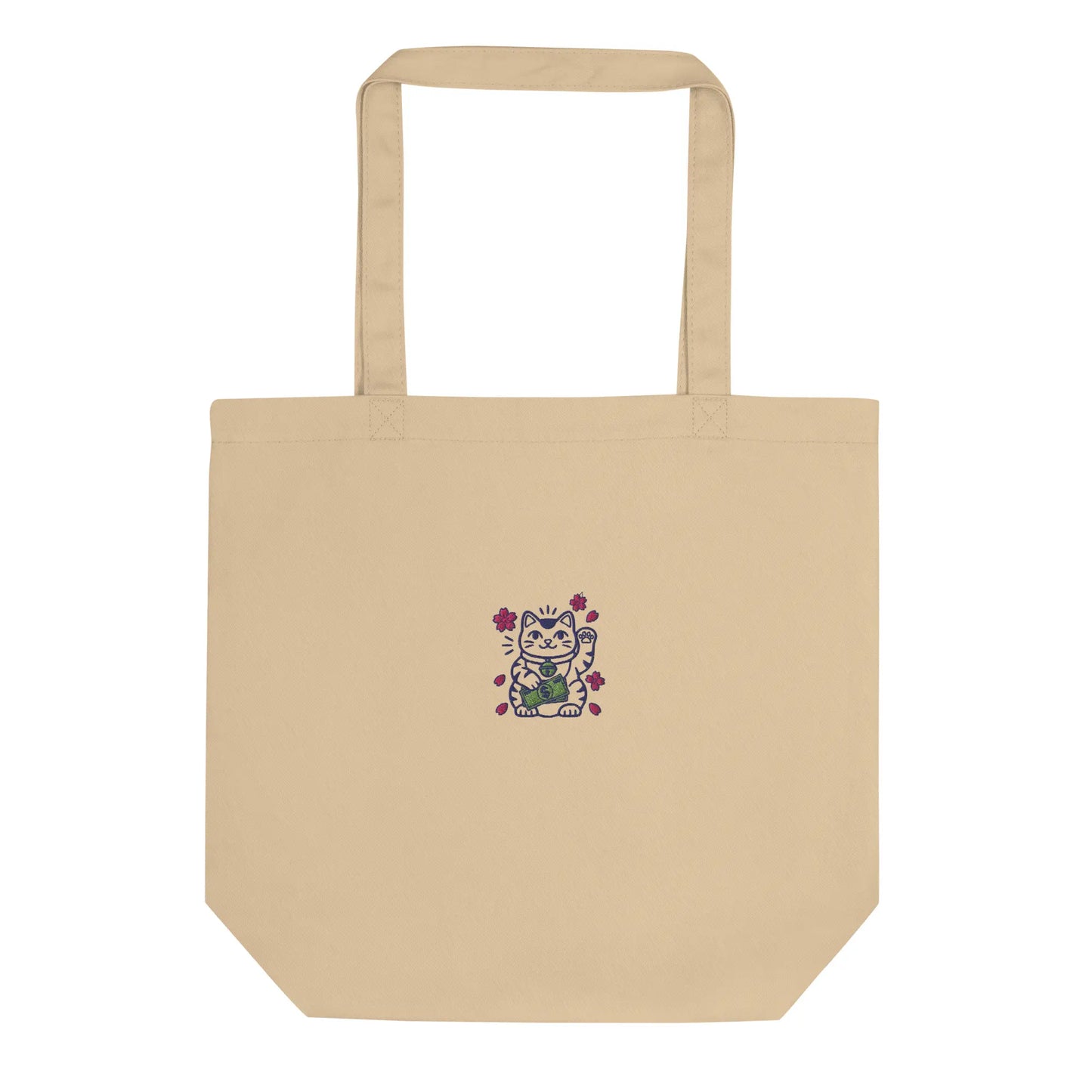 Lucky Cat "Hustle Hard" Embroidered Organic Tote Bag (Cash Edition)