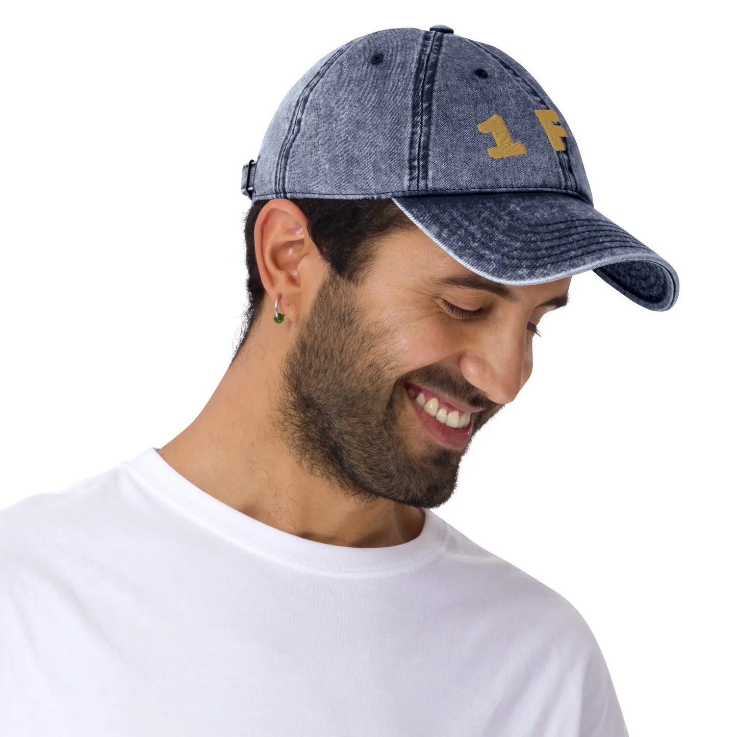 "1 F 1" Denim Dad Hat | 3D Gold Embroidery Signature