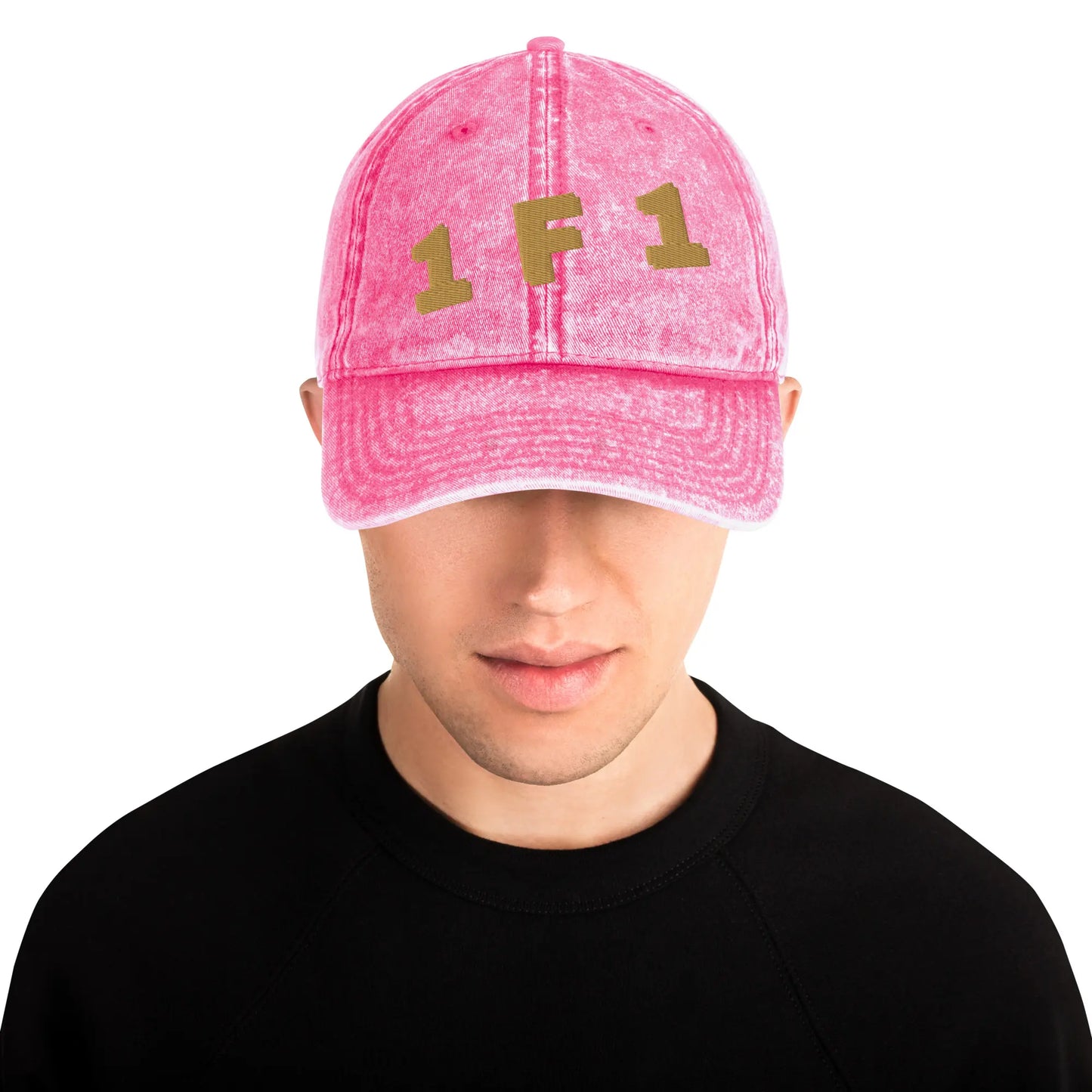 "1 F 1" Denim Dad Hat | 3D Gold Embroidery Signature