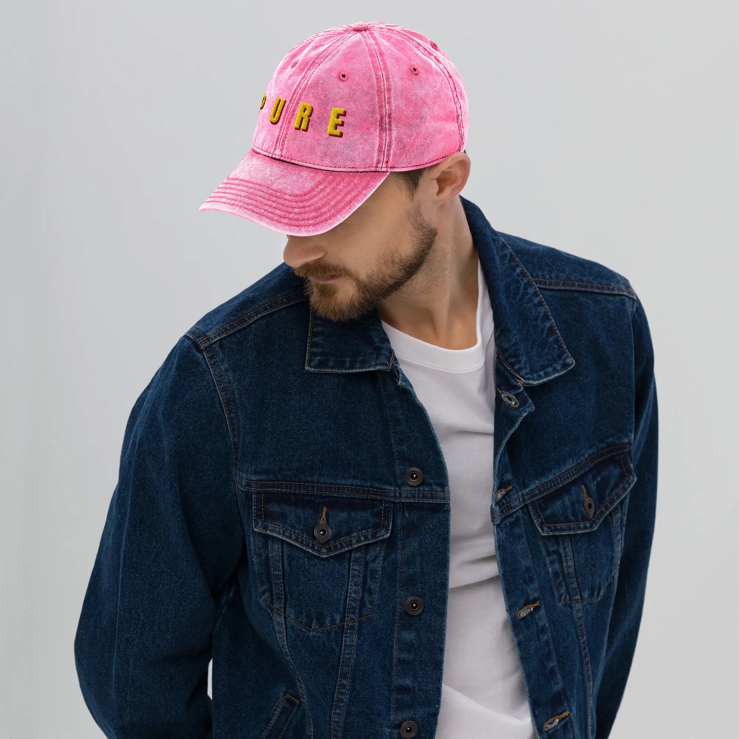 PURE Bold 3D Embroidery Dad Hat | Two-Tone Premium Stitched Vintage Pink Cap