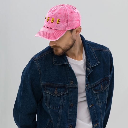PURE Bold 3D Embroidery Dad Hat | Two-Tone Premium Stitched Vintage Pink Cap