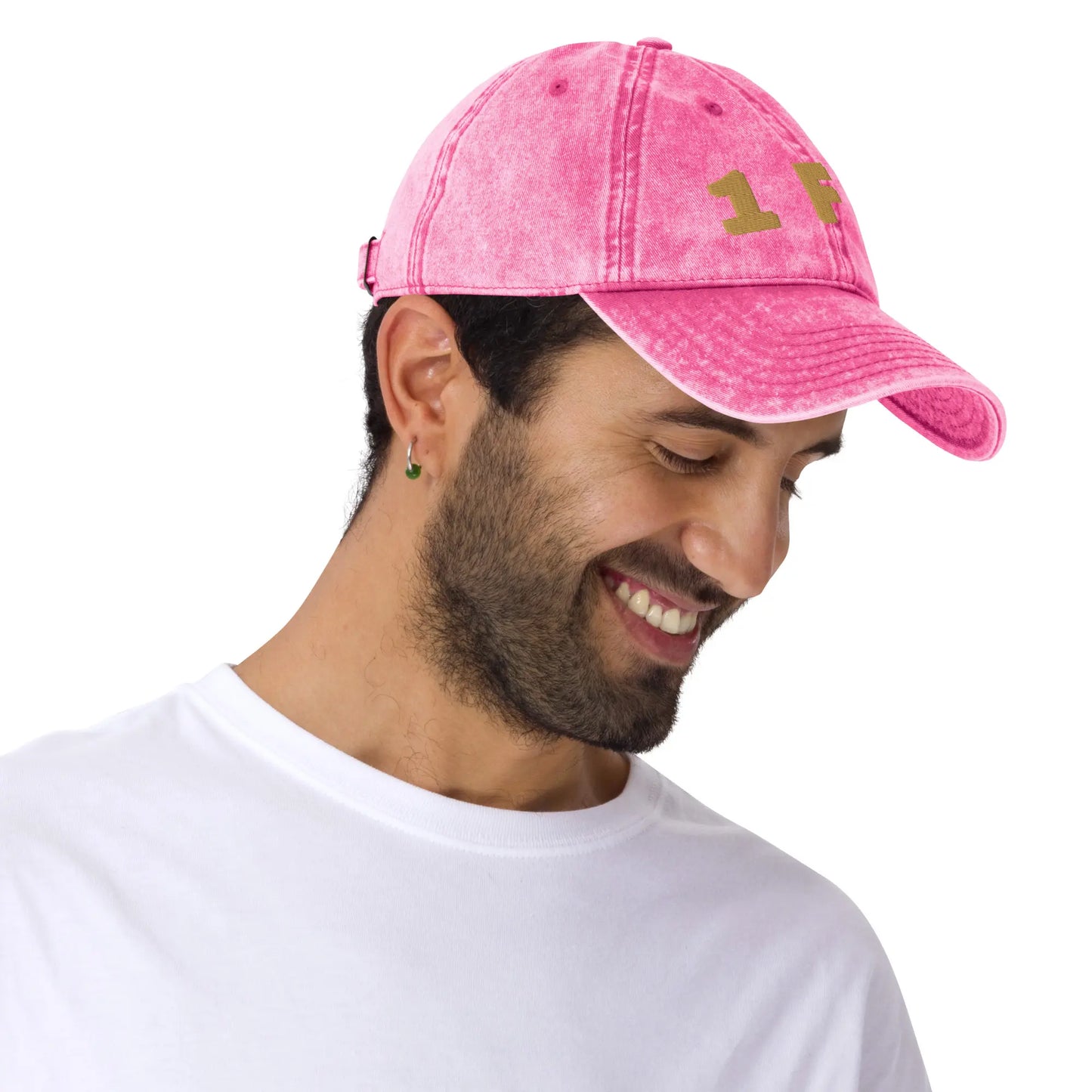 "1 F 1" Denim Dad Hat | 3D Gold Embroidery Signature